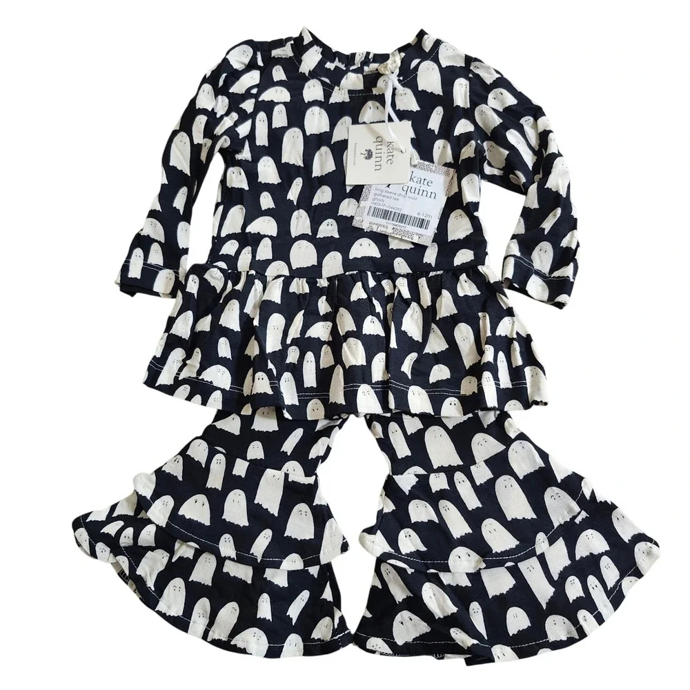 Kate Quinn Baby Ghost Halloween Drop Waist Tee Anne Bell Bottom Pants Set 6-12M